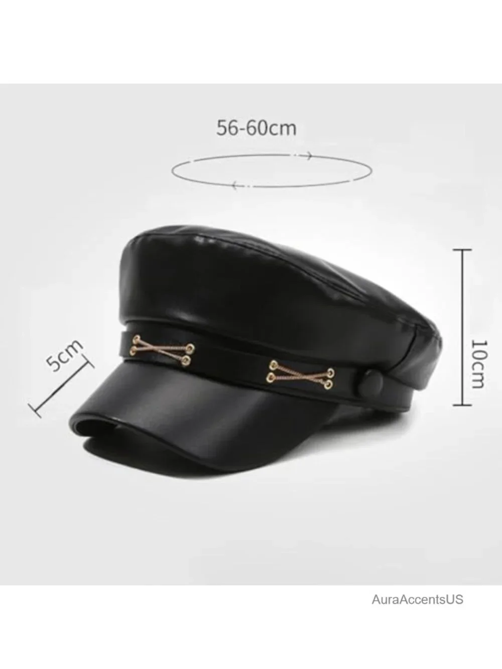 PU Leather Newsboy Cap Adjustable Faux Leather Cabbie Hat Vintage